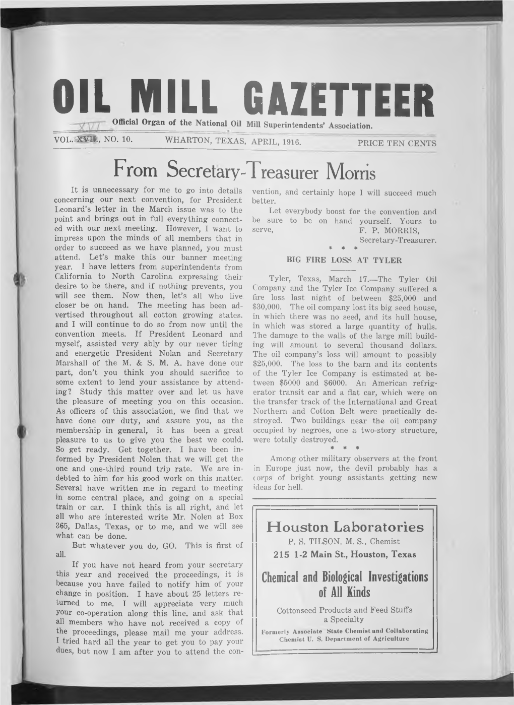 OIL MILL GAZETTEER Official Organ of the National Oil Mill Superintendents’ Association