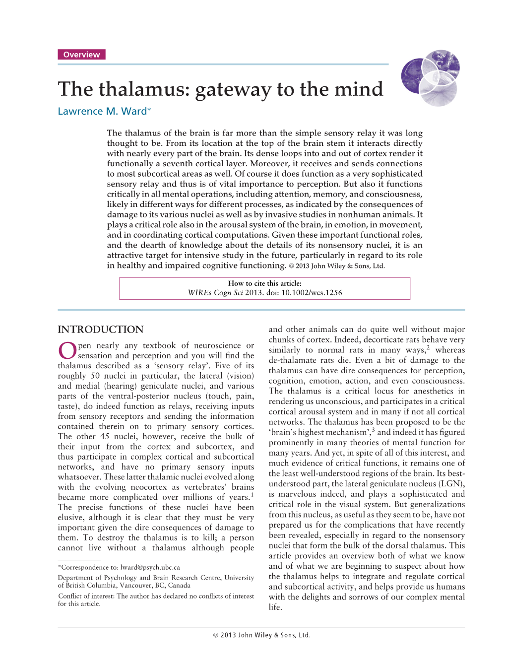 The Thalamus: Gateway to the Mind Lawrence M