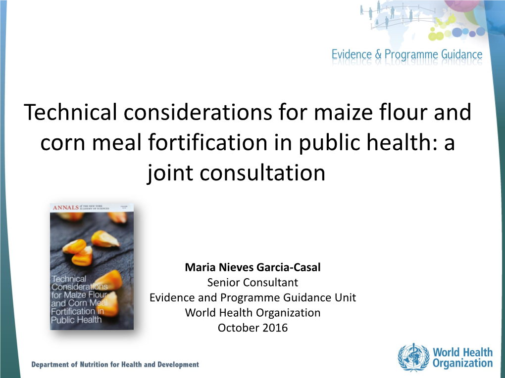 Technical Considerations for Maize Flour and Corn Meal Fortification in Public Health: a Joint Consultation