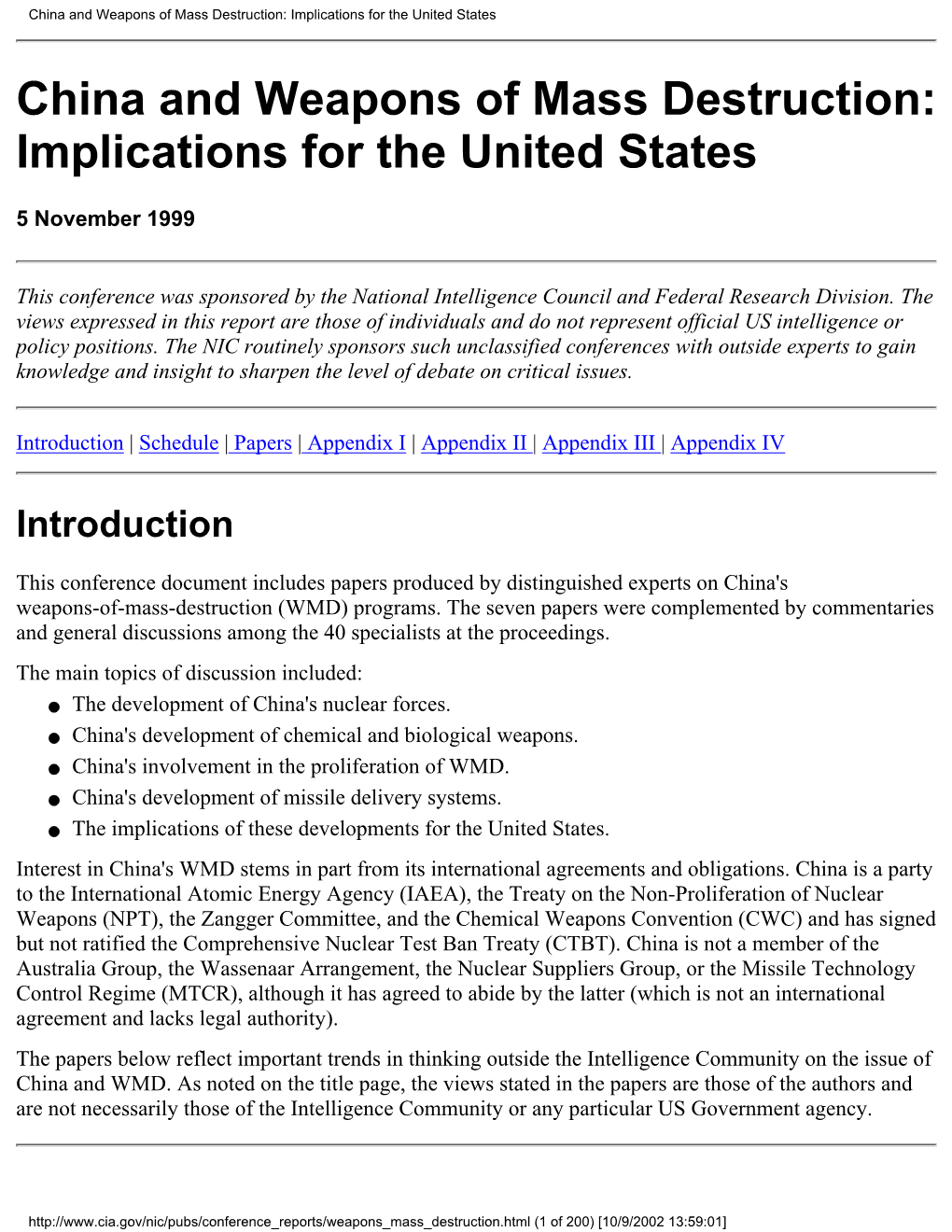 China and Weapons of Mass Destruction: Implications for the United States