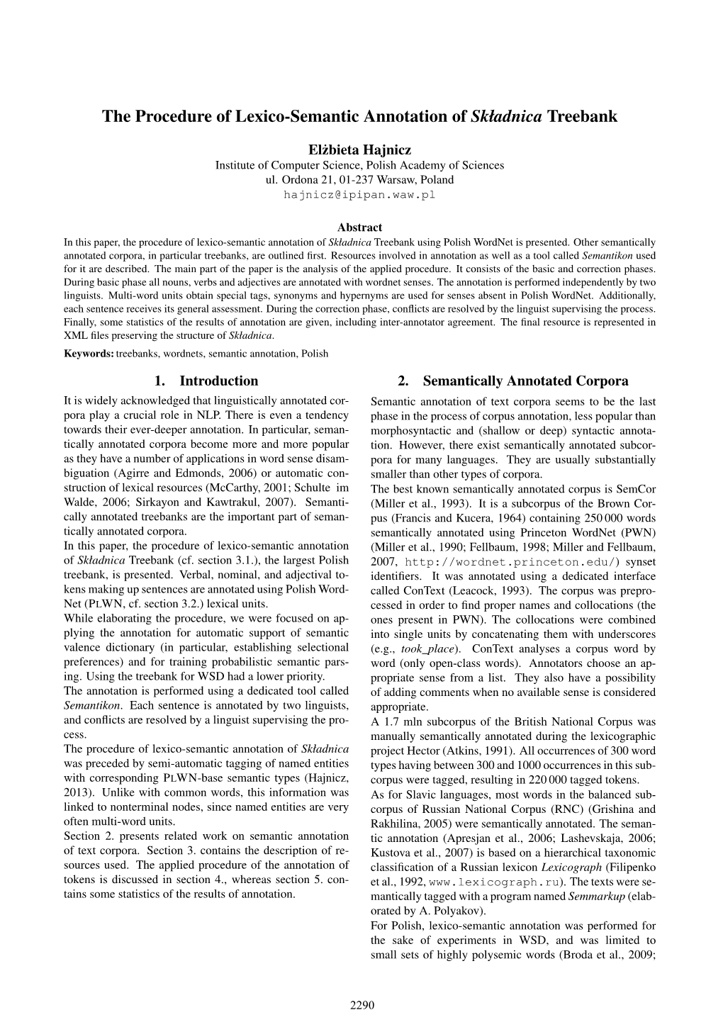 The Procedure of Lexico-Semantic Annotation of Składnica Treebank