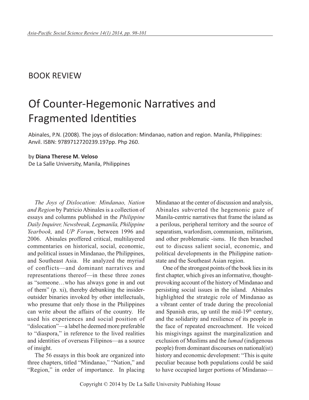 Of Counter-Hegemonic Narratives and Fragmented Identities