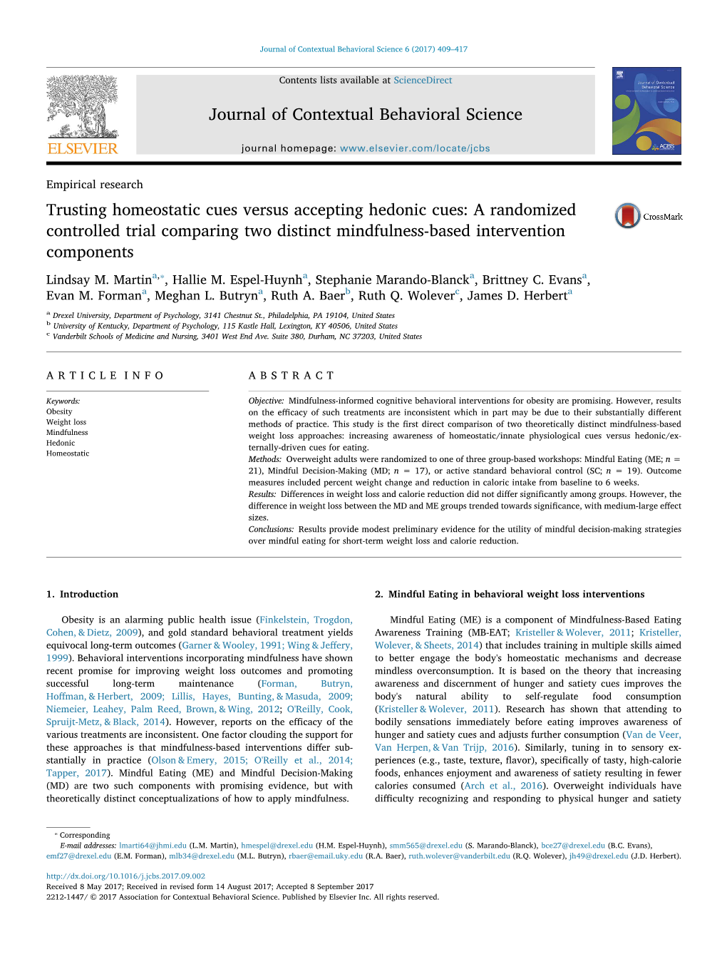 Trusting Homeostatic Cues Versus Accepting Hedonic Cues a Randomized Controlled Trial Comparing Two Distinct Mindfulness-Based