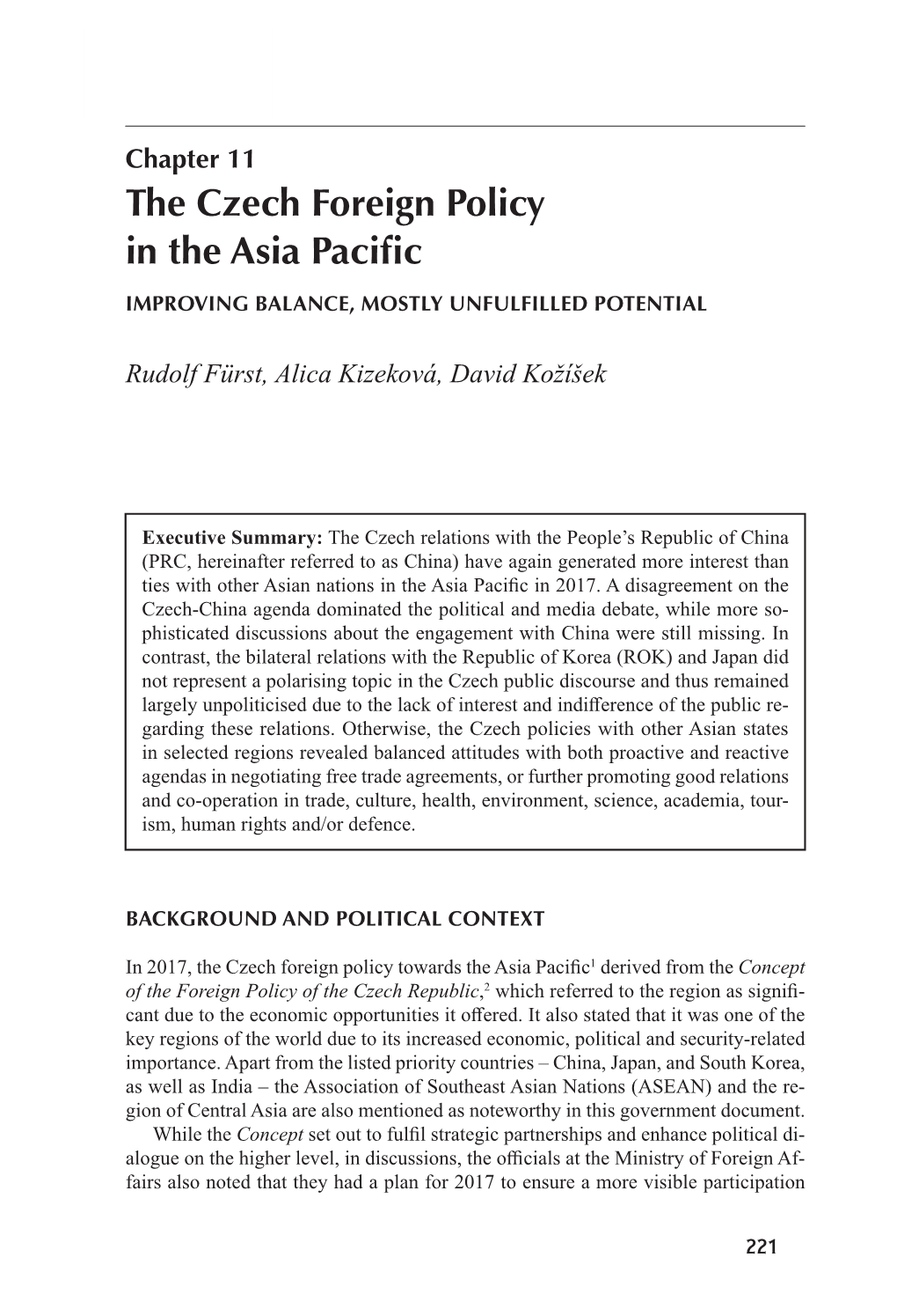 The Czech Foreign Policy in the Asia Pacific