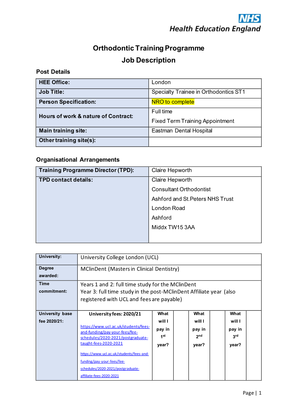 Orthodontic Training Programme Job Description