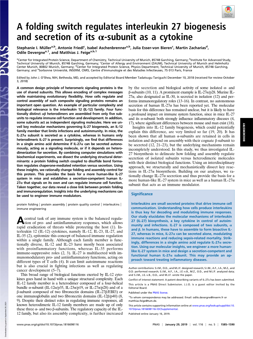 A Folding Switch Regulates Interleukin 27 Biogenesis and Secretion of Its Α-Subunit As a Cytokine