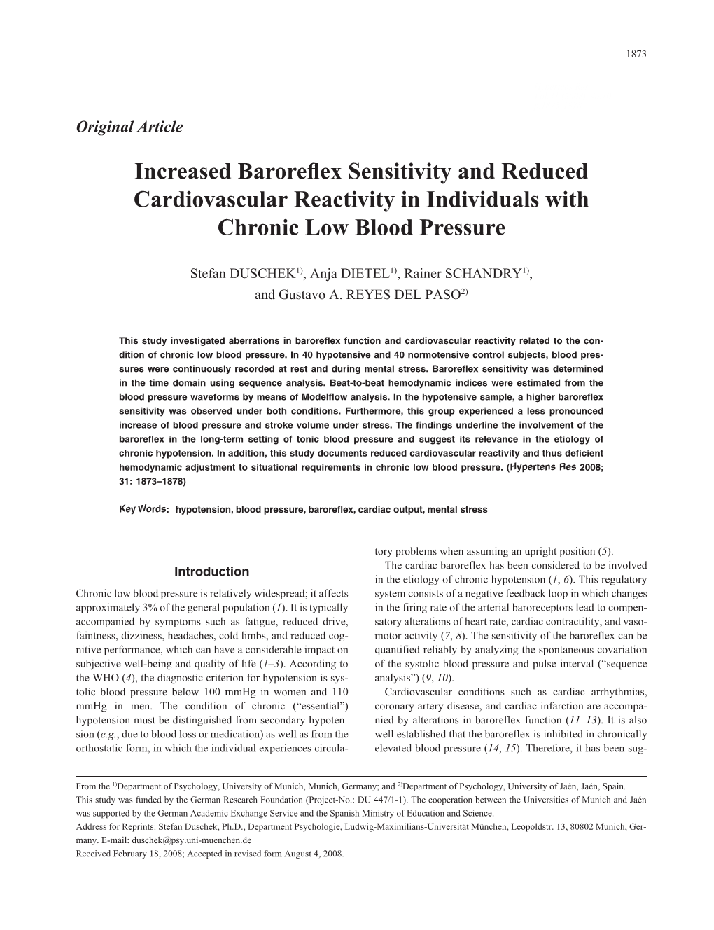 Increased Baroreflex Sensitivity and Reduced Cardiovascular Reactivity