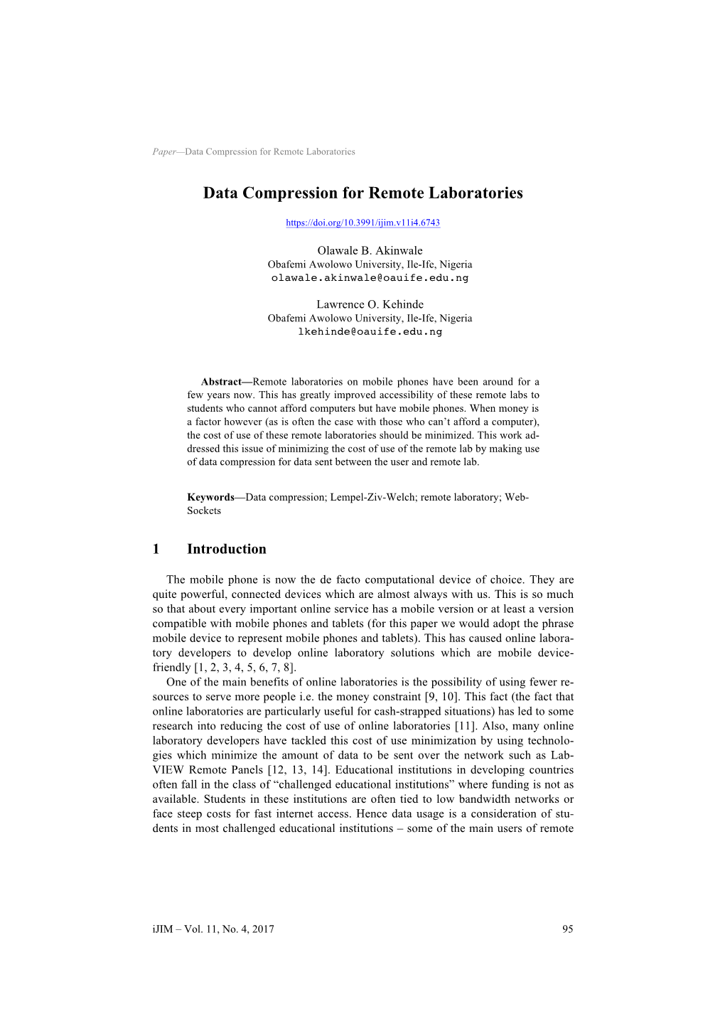 Data Compression for Remote Laboratories