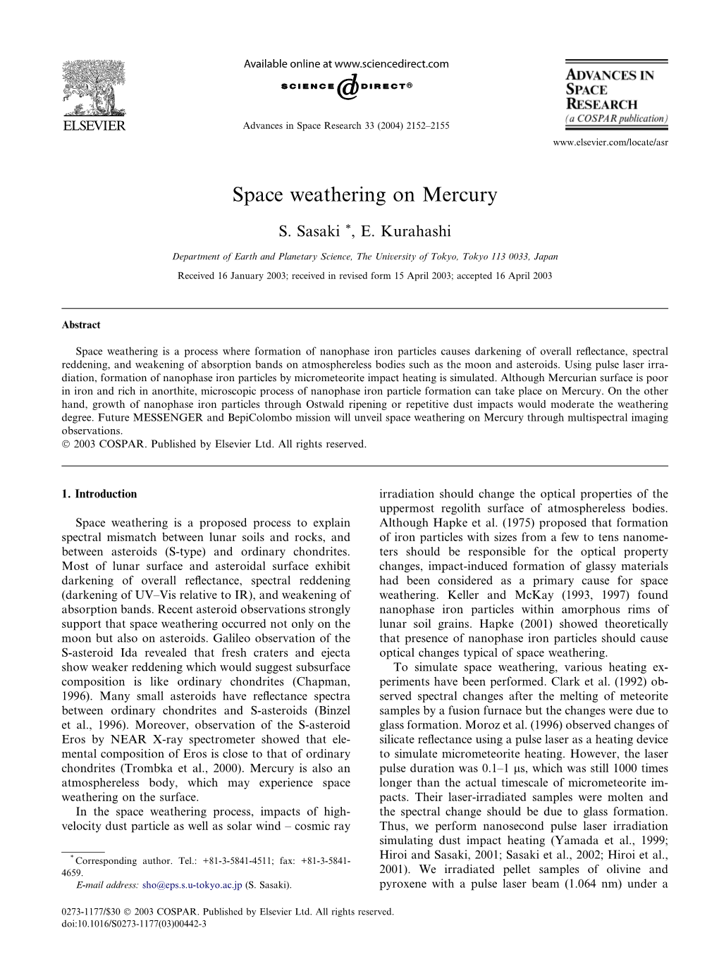 Space Weathering on Mercury