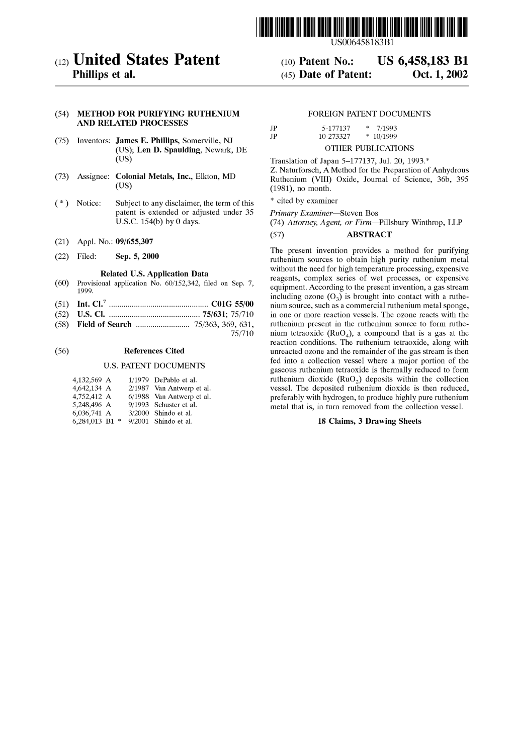 (10) Patent No.: US 6458183 B1