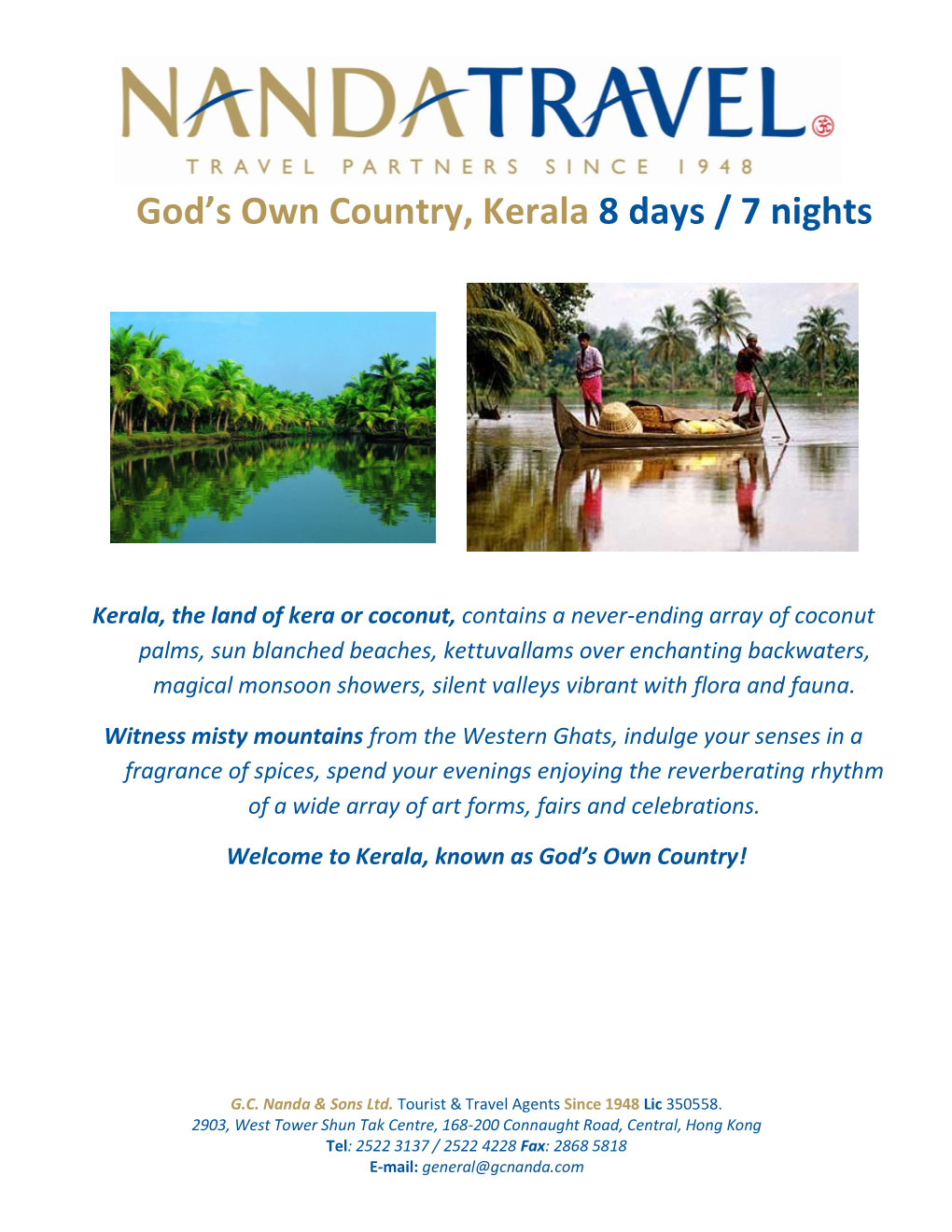 God's Own Country, Kerala 8 Days / 7 Nights