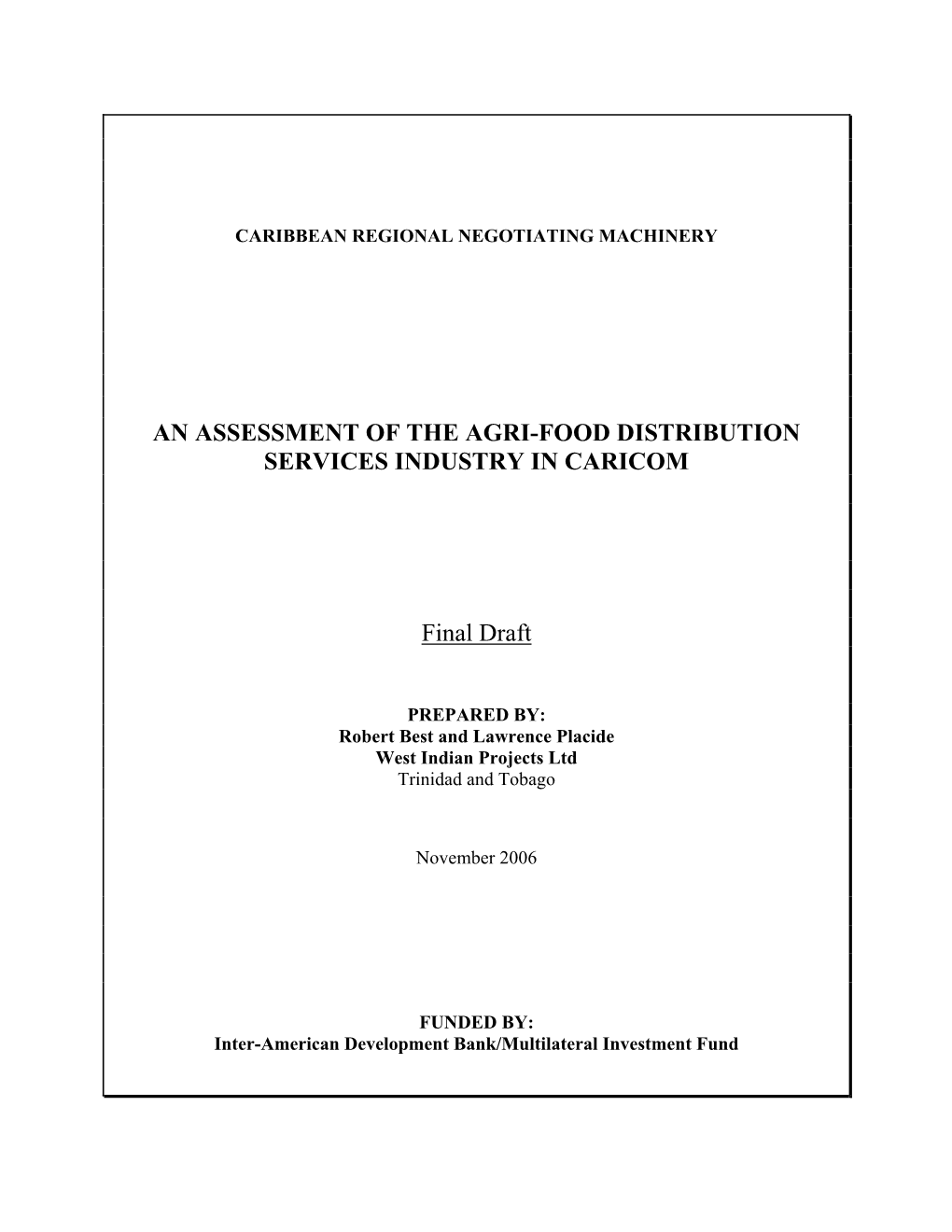 An Assessment of the Agri-Food Distribution Services Industry in Caricom