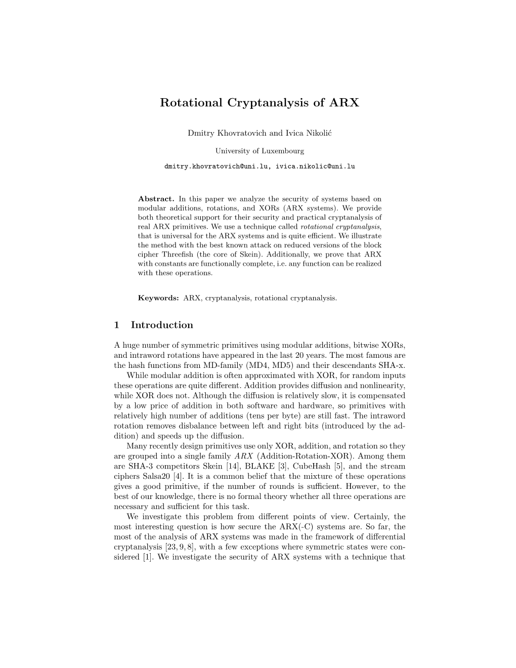 Rotational Cryptanalysis of ARX