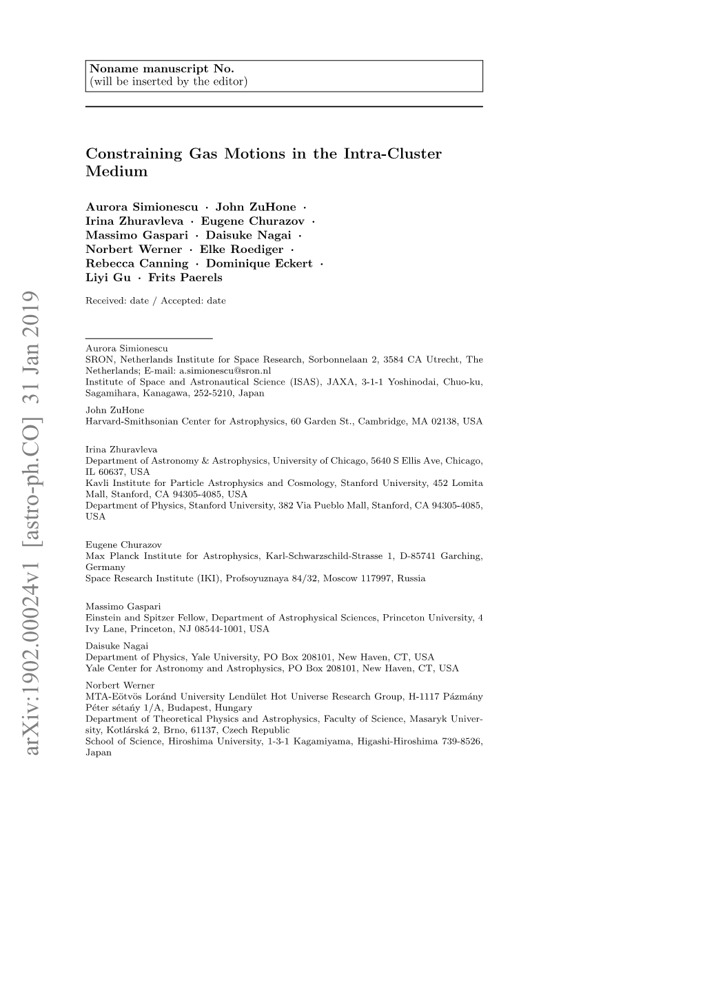 Constraining Gas Motions in the Intra-Cluster Medium