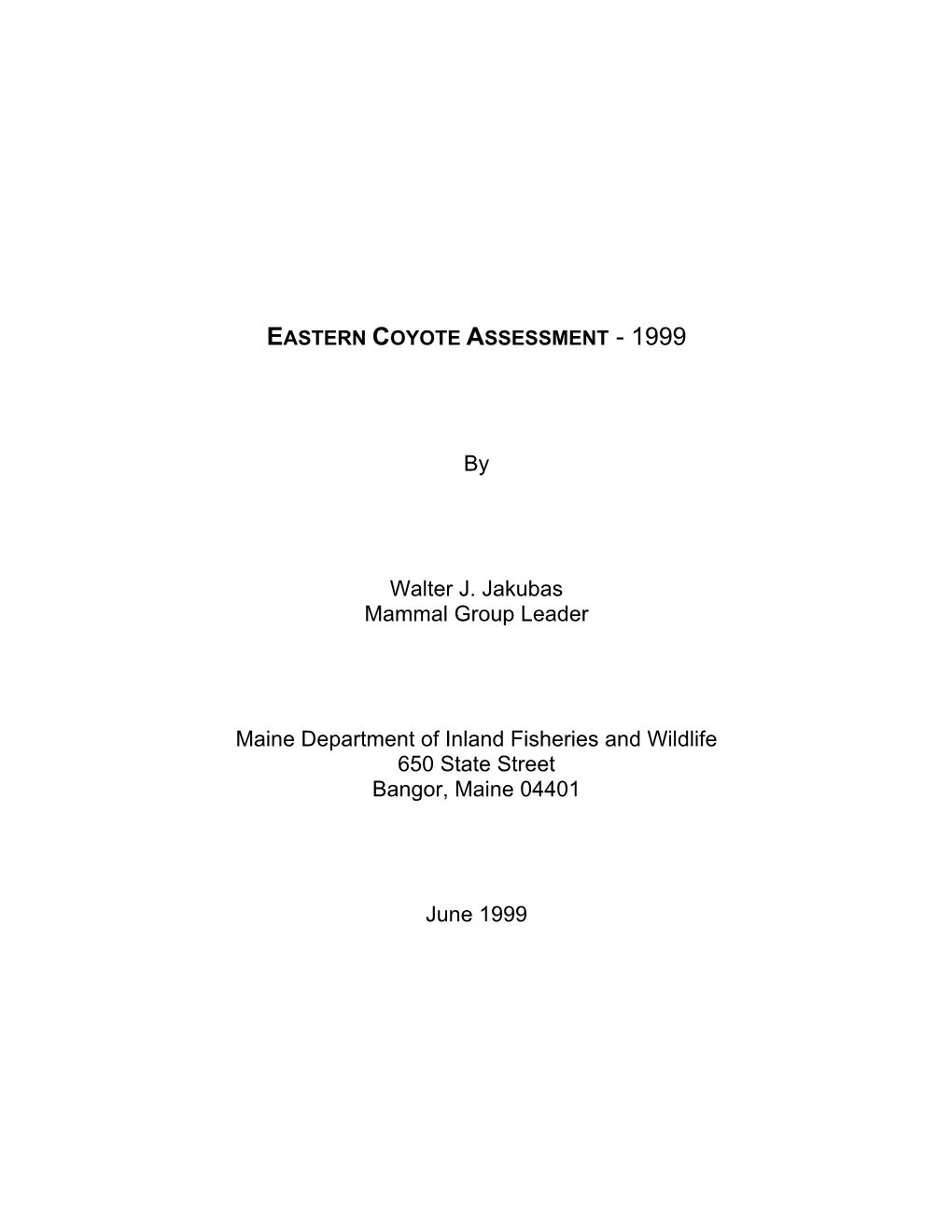 Eastern Coyote Assessment - 1999