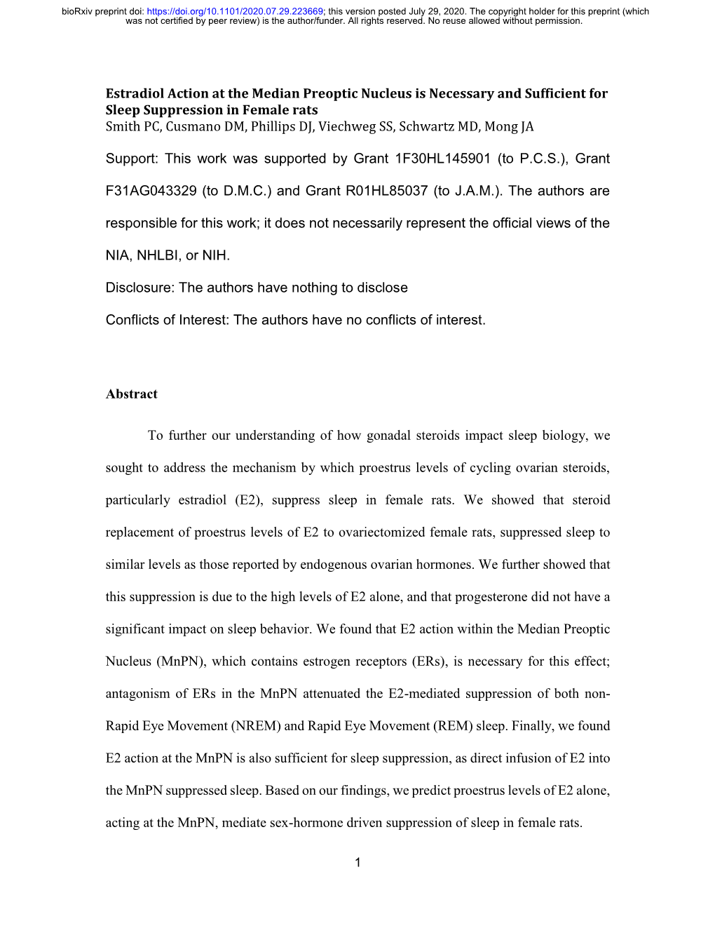 Estradiol Action at the Median Preoptic Nucleus Is Necessary And