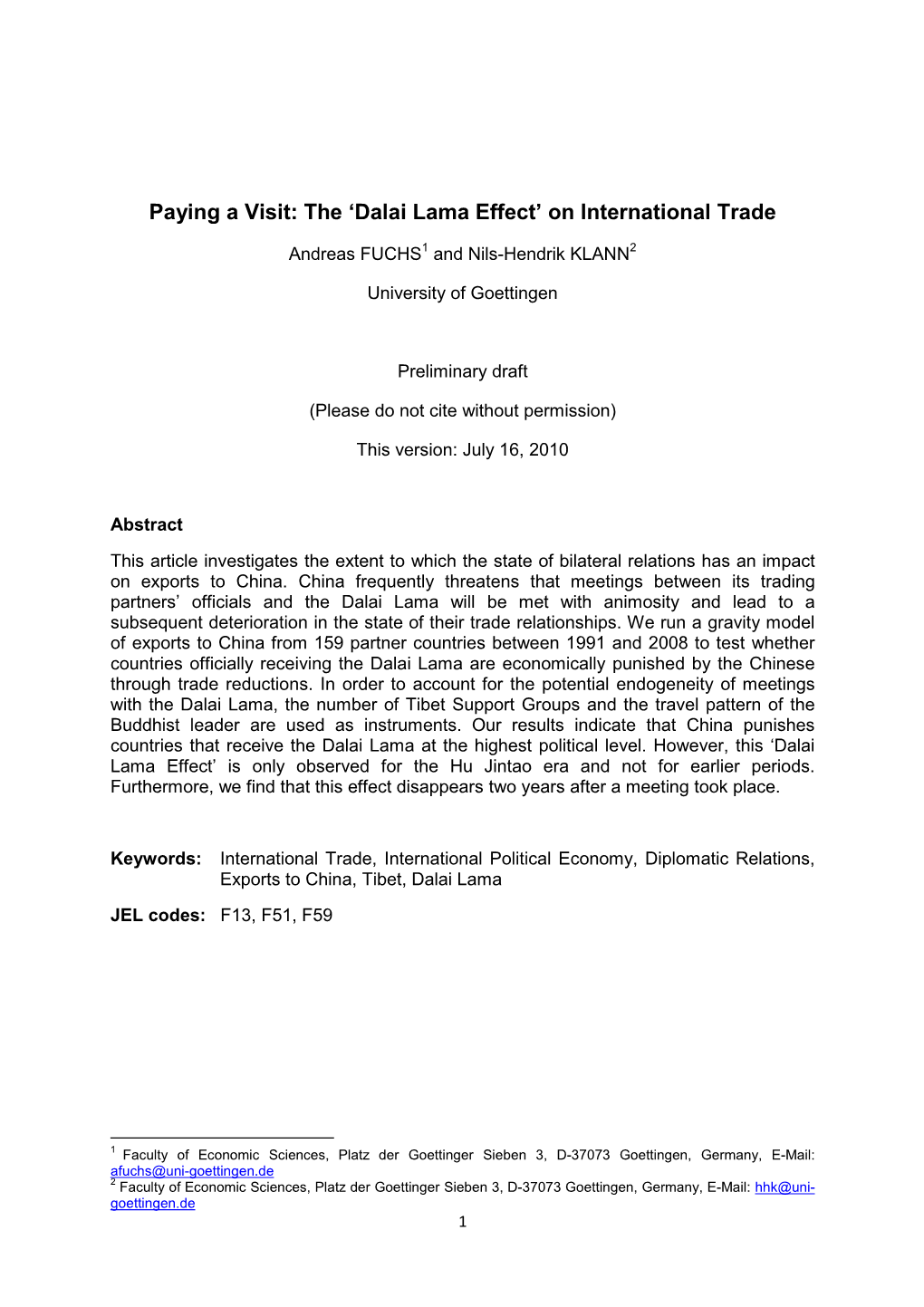 'Dalai Lama Effect' on International Trade