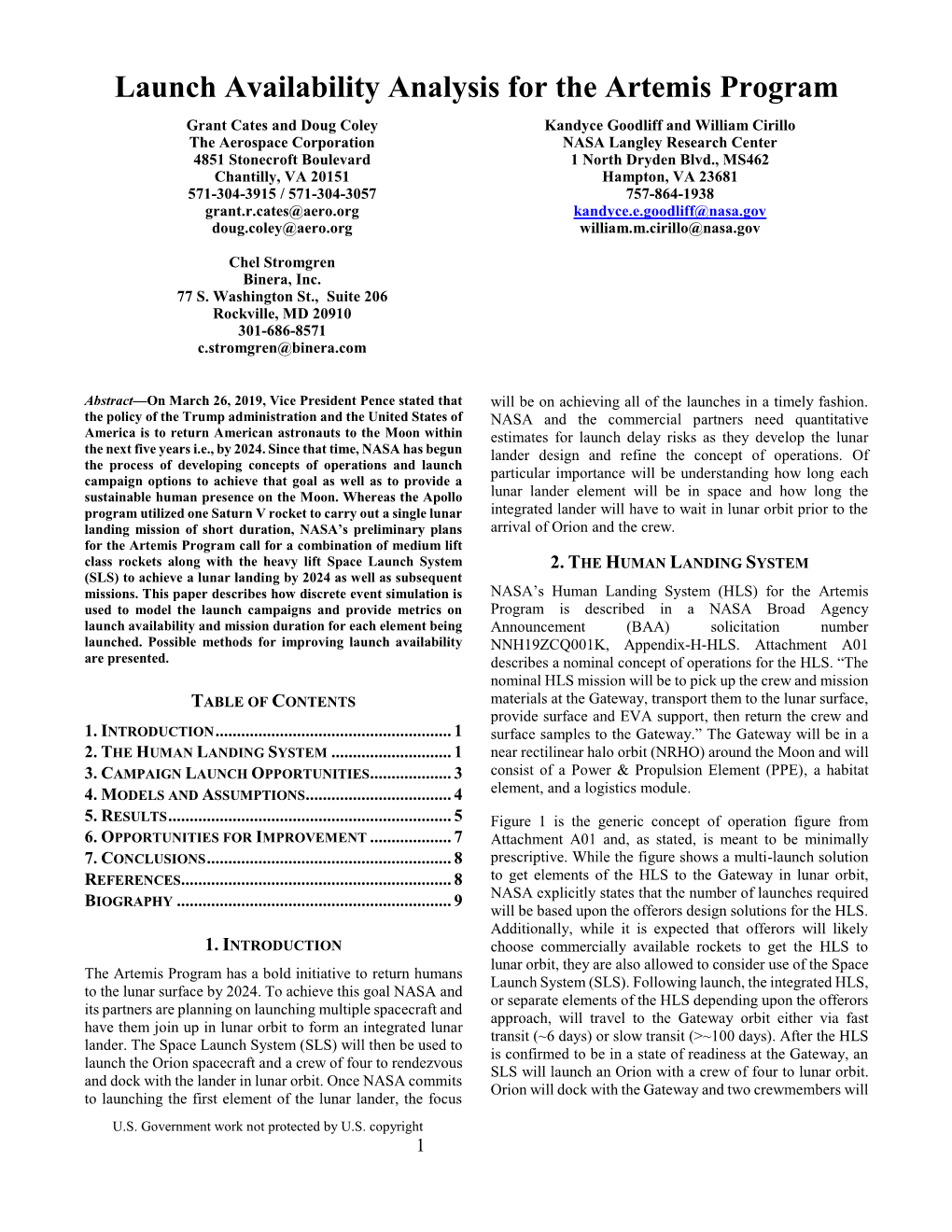 Launch Availability Analysis for the Artemis Program