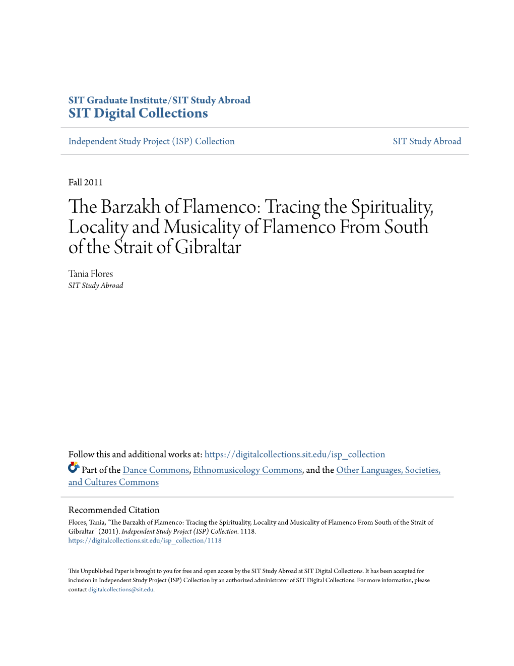 The Barzakh of Flamenco: Tracing the Spirituality, Locality and Musicality of Flamenco from South of the Strait of Gibraltar