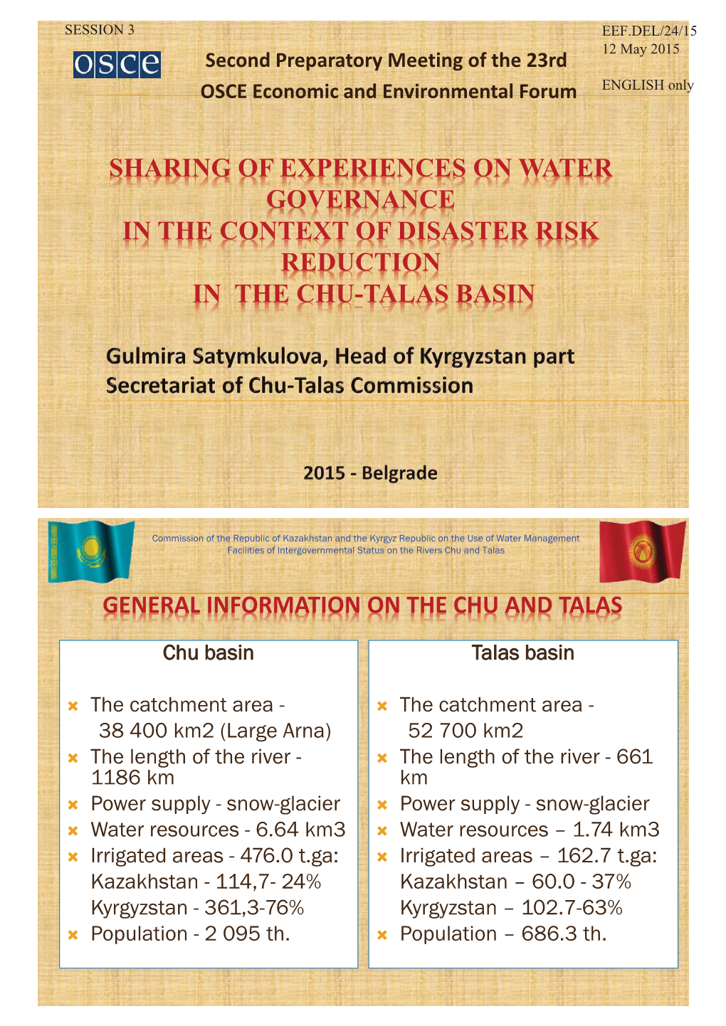 Sharing of Experiences on Water Governance in the Context of Disaster Risk Reduction in the Chu-Talas Basin