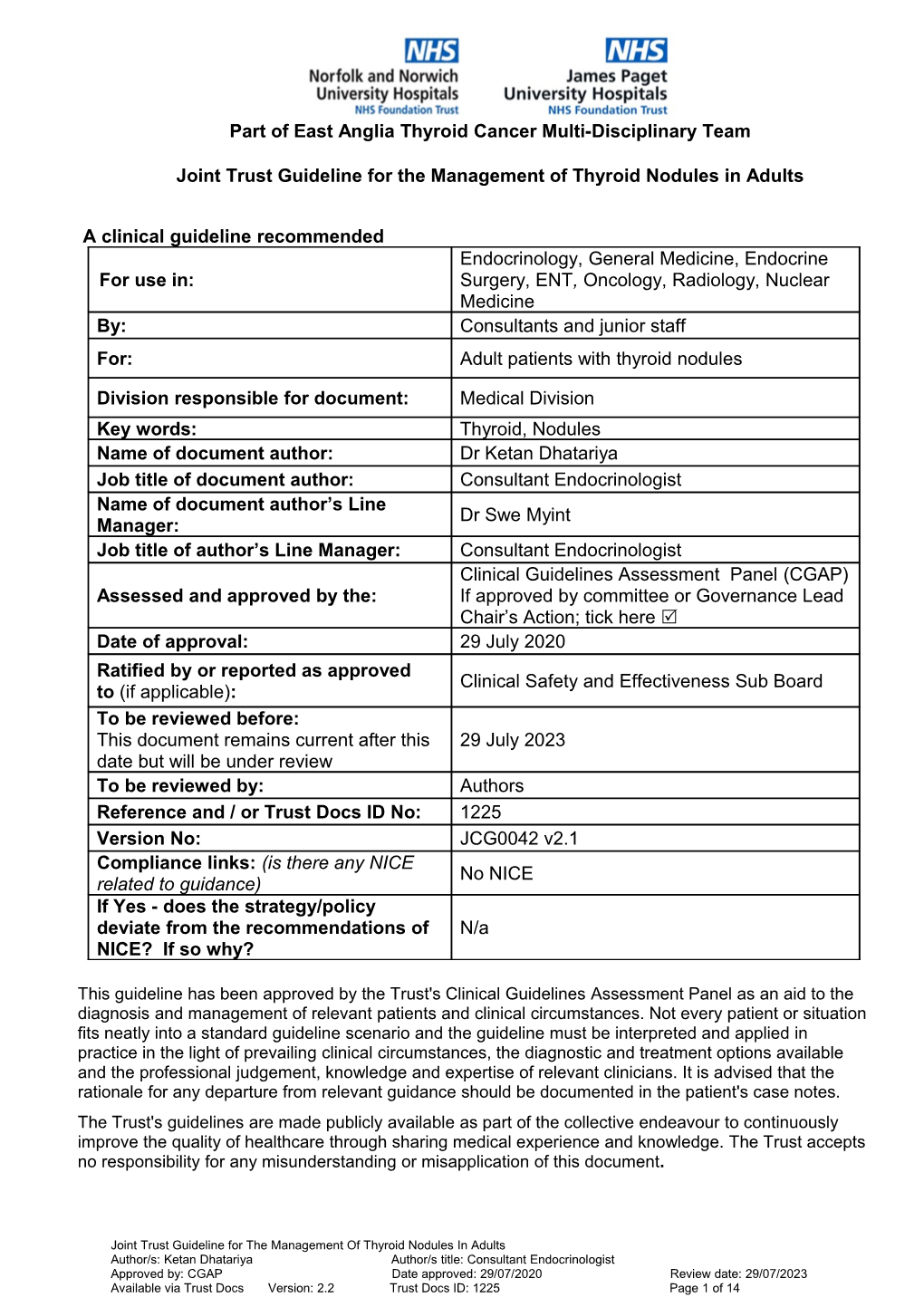 Thyroid Nodules in Adults JCG0042 V2.2