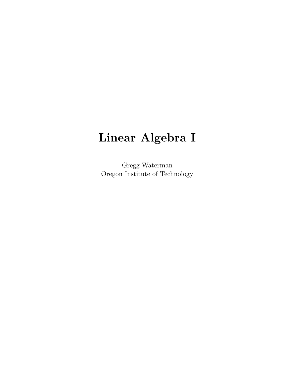 Linear Algebra I