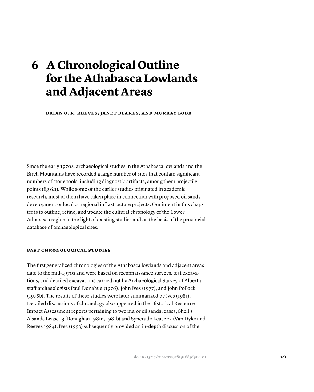 A Chronological Outline for the Athabasca Lowlands and Adjacent Areas