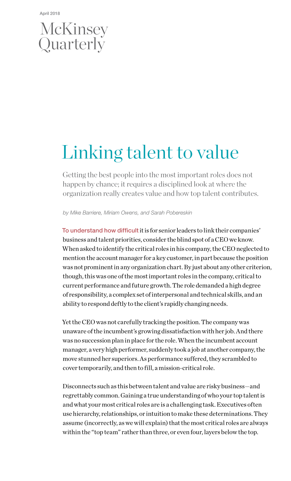 Linking Talent to Value