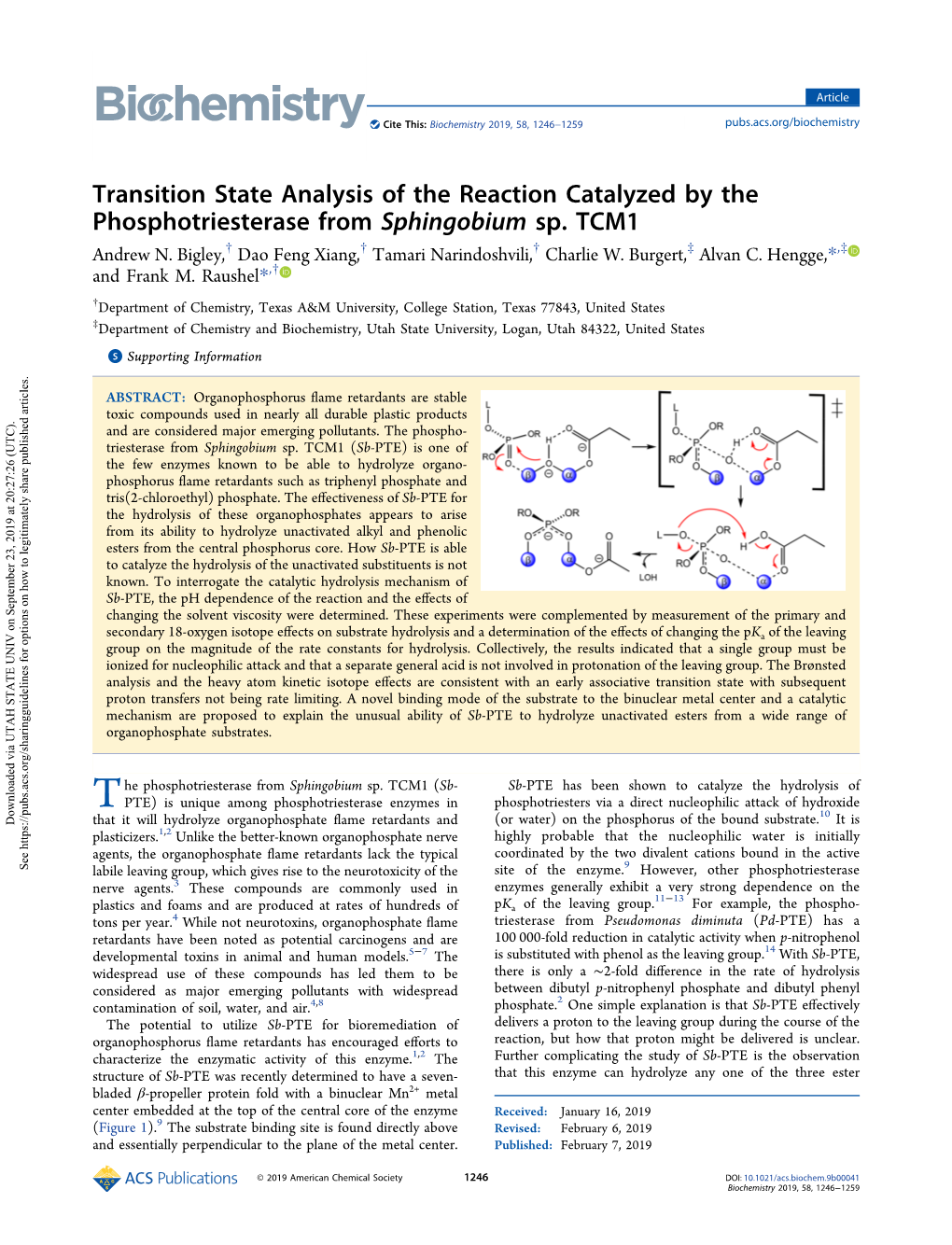 Transition State Analysis of the Reaction Catalyzed by the Phosphotriesterase from Sphingobium Sp