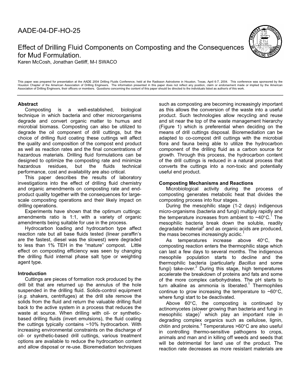 Aade-04-Df-Ho-25 Effect of Drilling Fluid Components on Composting and the Consequences for Mud Formulation 3