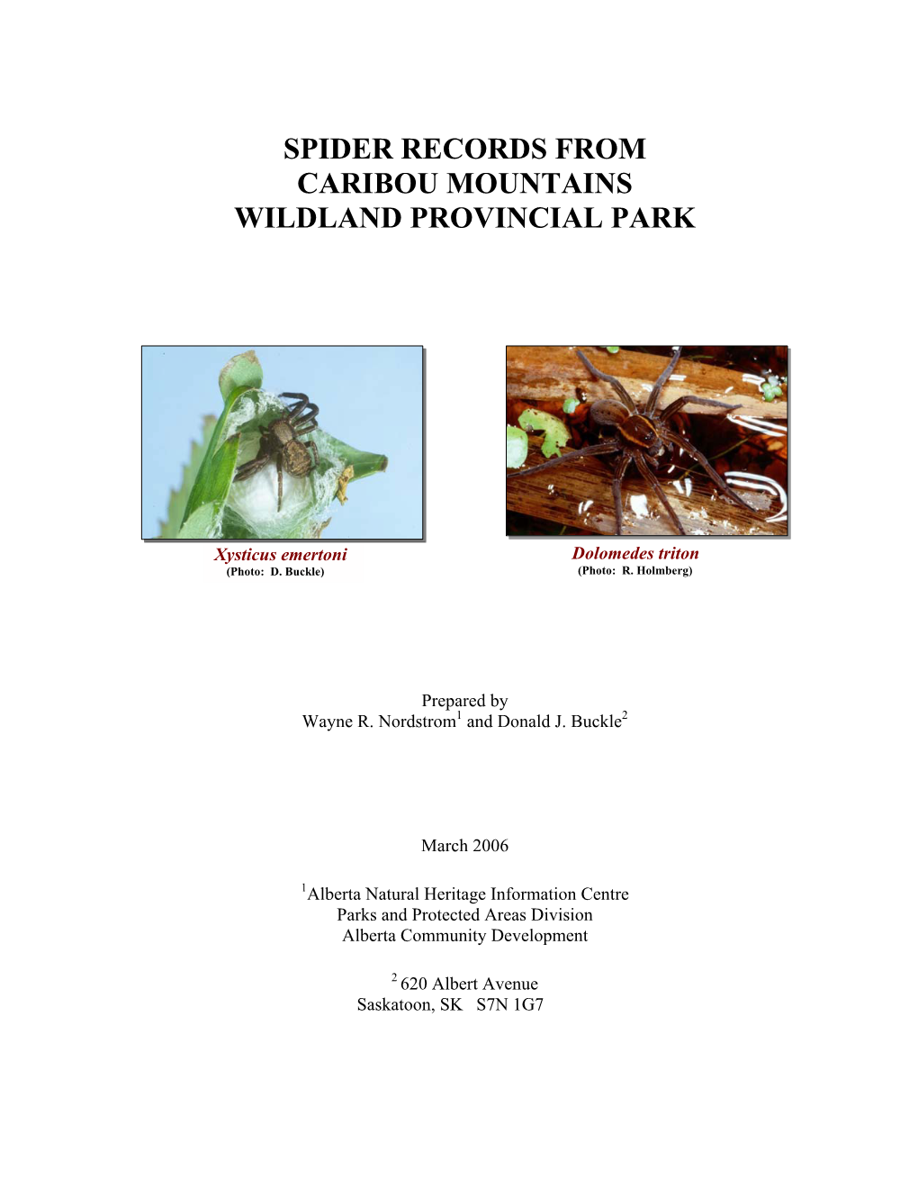 Spider Records from Caribou Mountains Wildland Provincial Park
