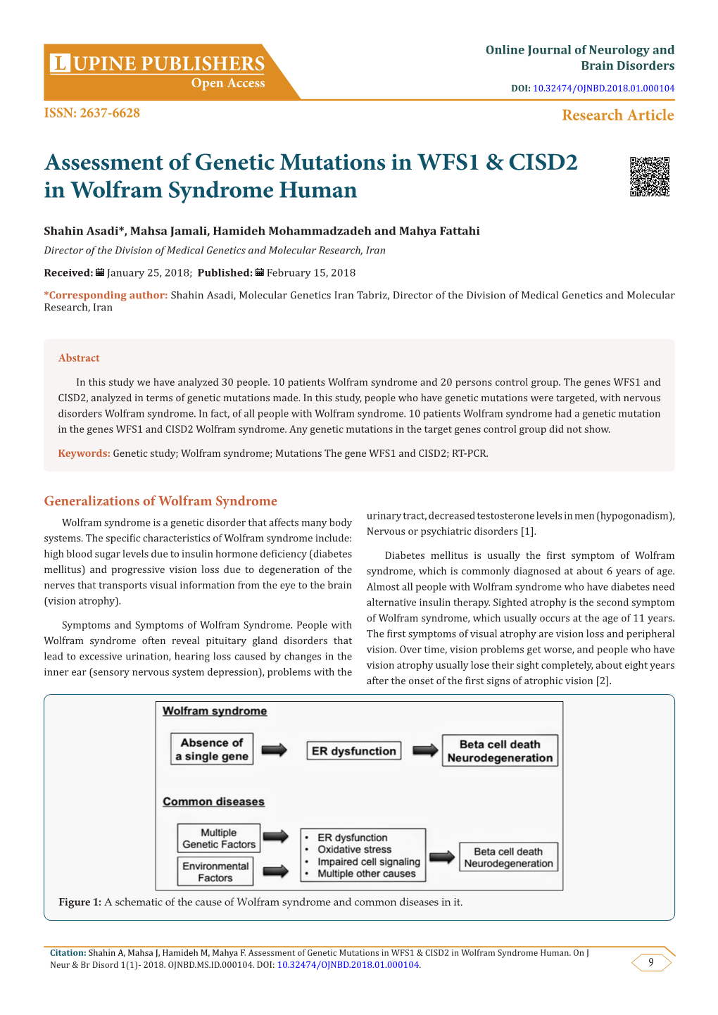 Assessment of Genetic Mutations in WFS1 & CISD2 in Wolfram