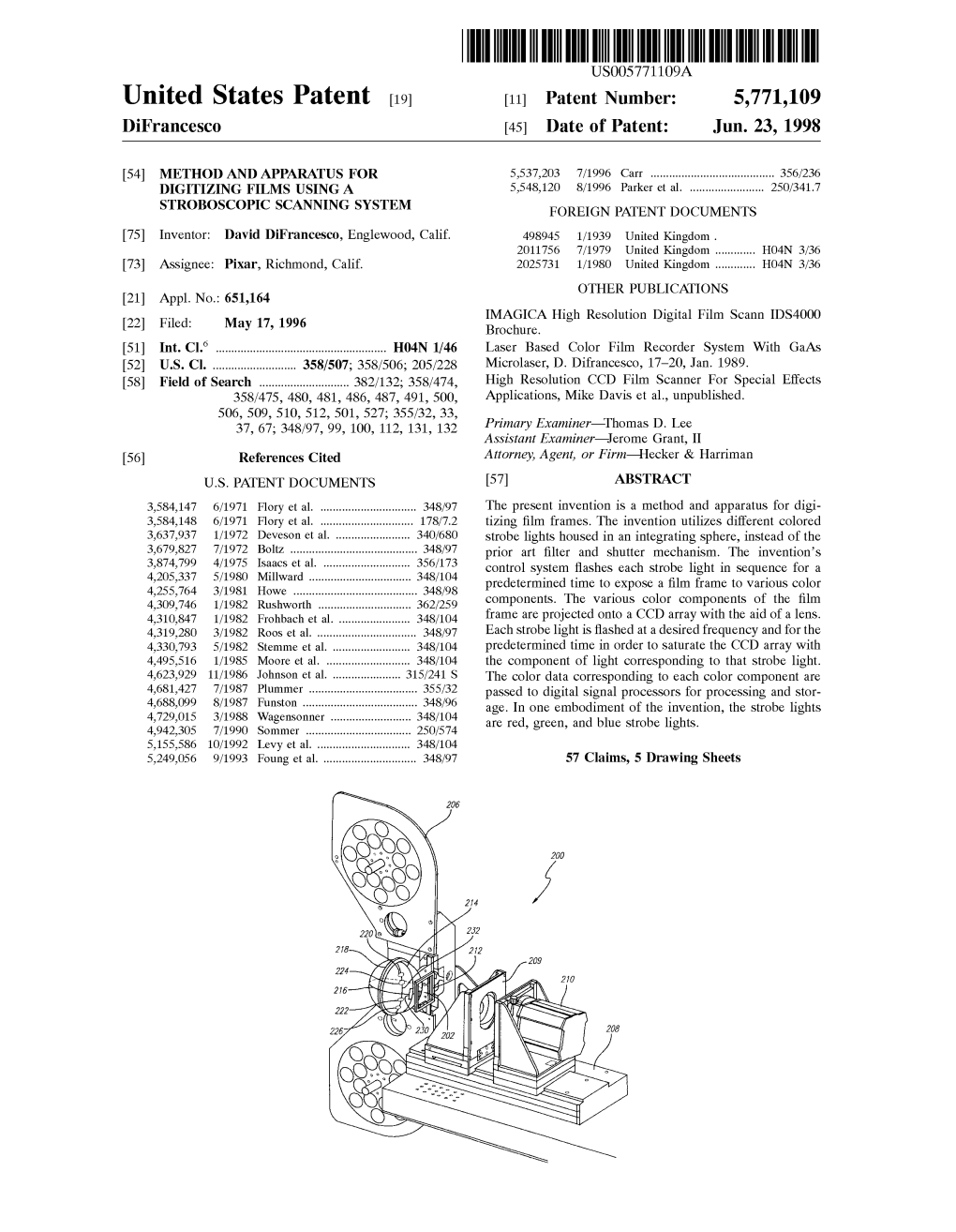 Ulllted States Patent [19] [11] Patent Number: 5,771,109 Difrancesco [45] Date 0F Patent: Jun