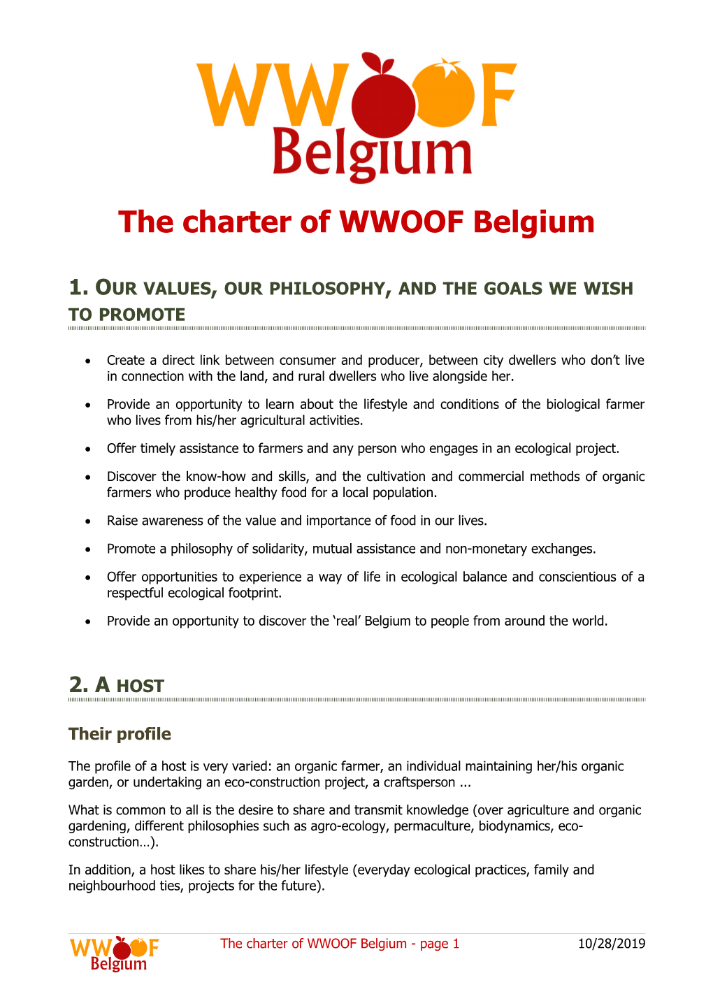 The Charter of WWOOF Belgium