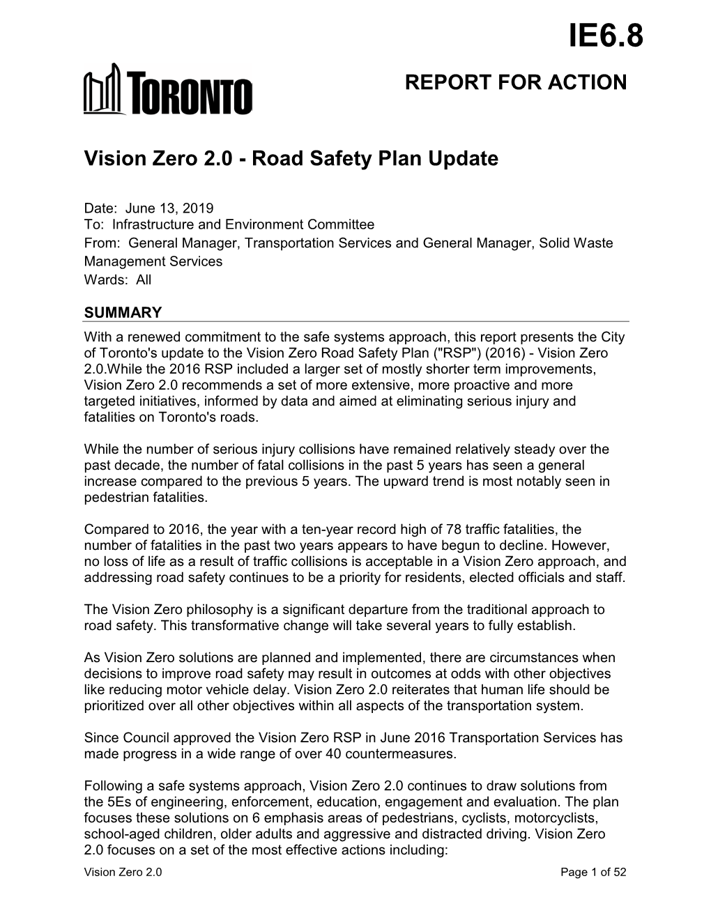 Vision Zero 2.0 - Road Safety Plan Update