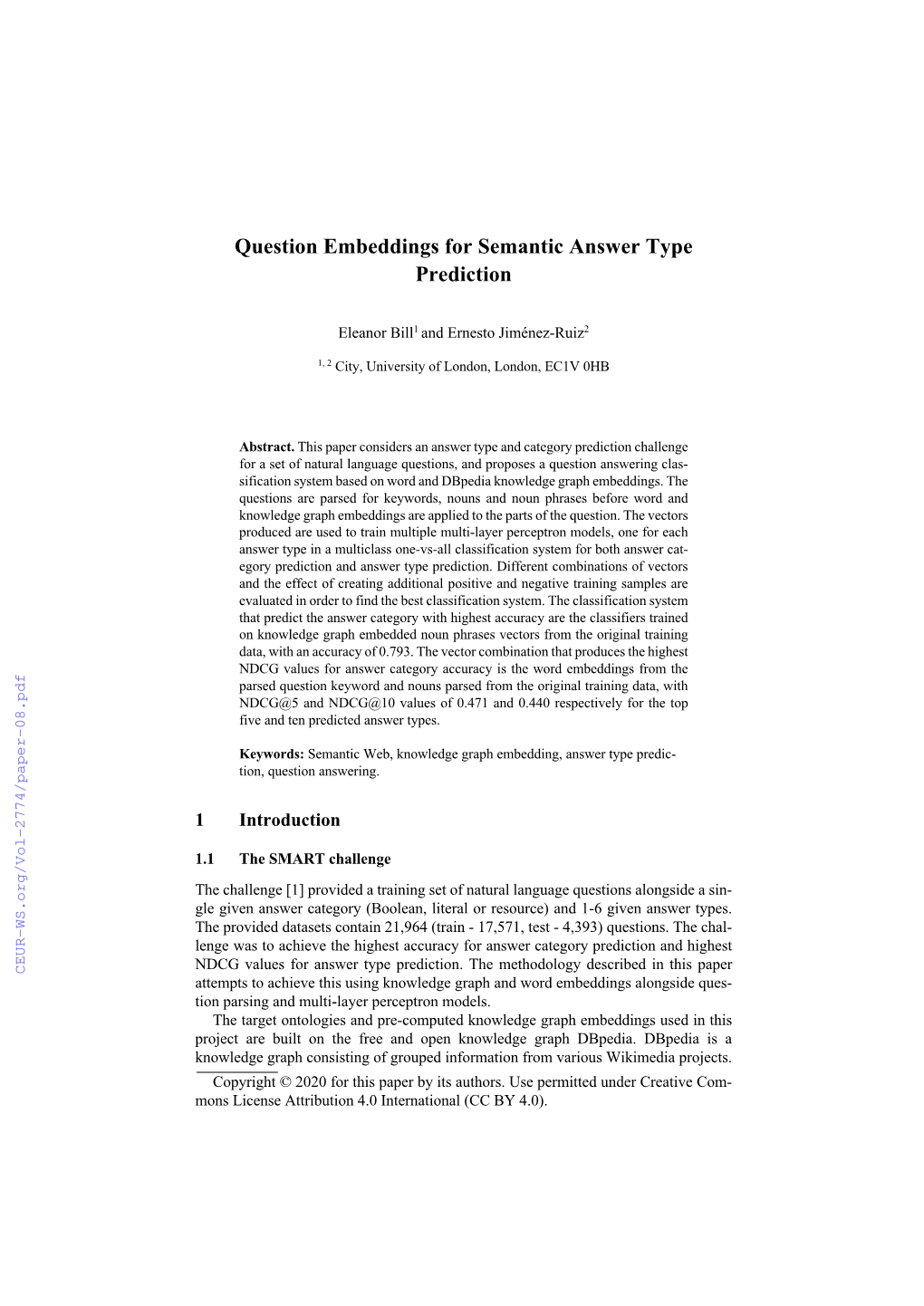 Question Embeddings for Semantic Answer Type Prediction