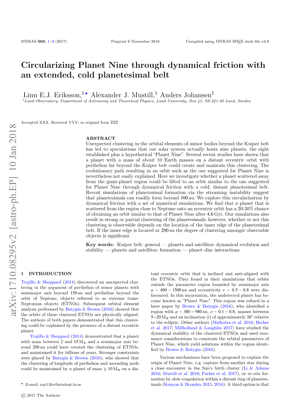 Circularizing Planet Nine Through Dynamical Friction with an Extended, Cold Planetesimal Belt