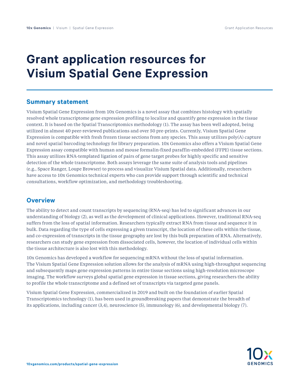 Grant Application Resources for Visium Spatial Gene Expression