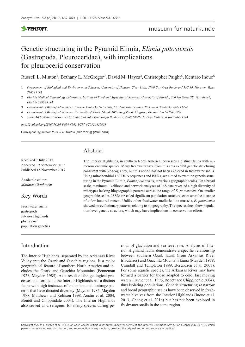 Gastropoda, Pleuroceridae), with Implications for Pleurocerid Conservation