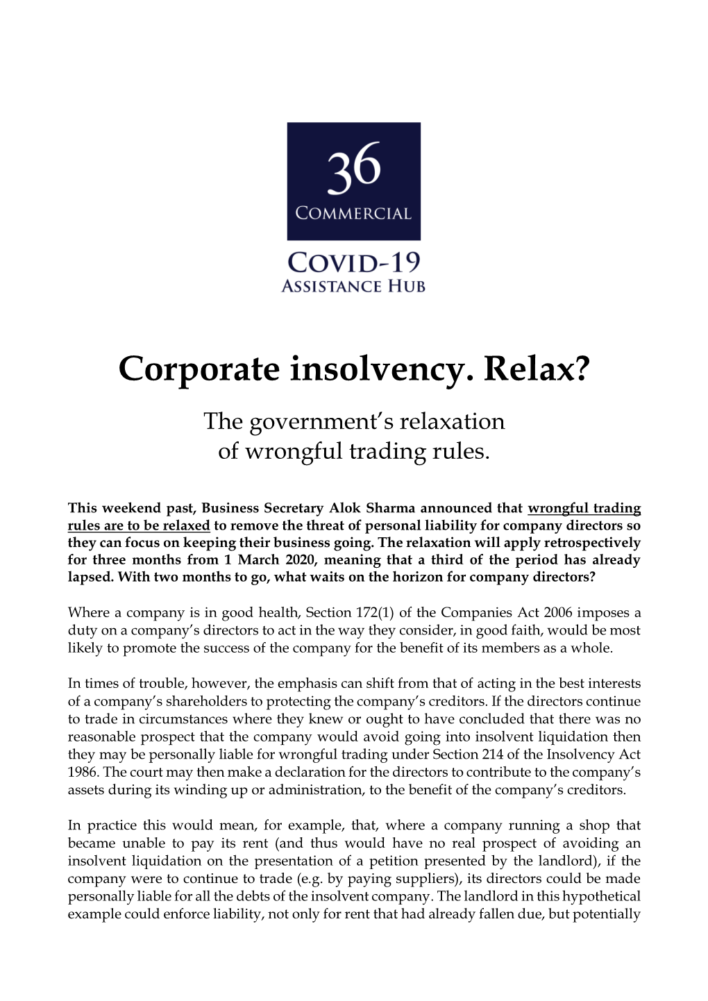 Corporate Insolvency. Relax?