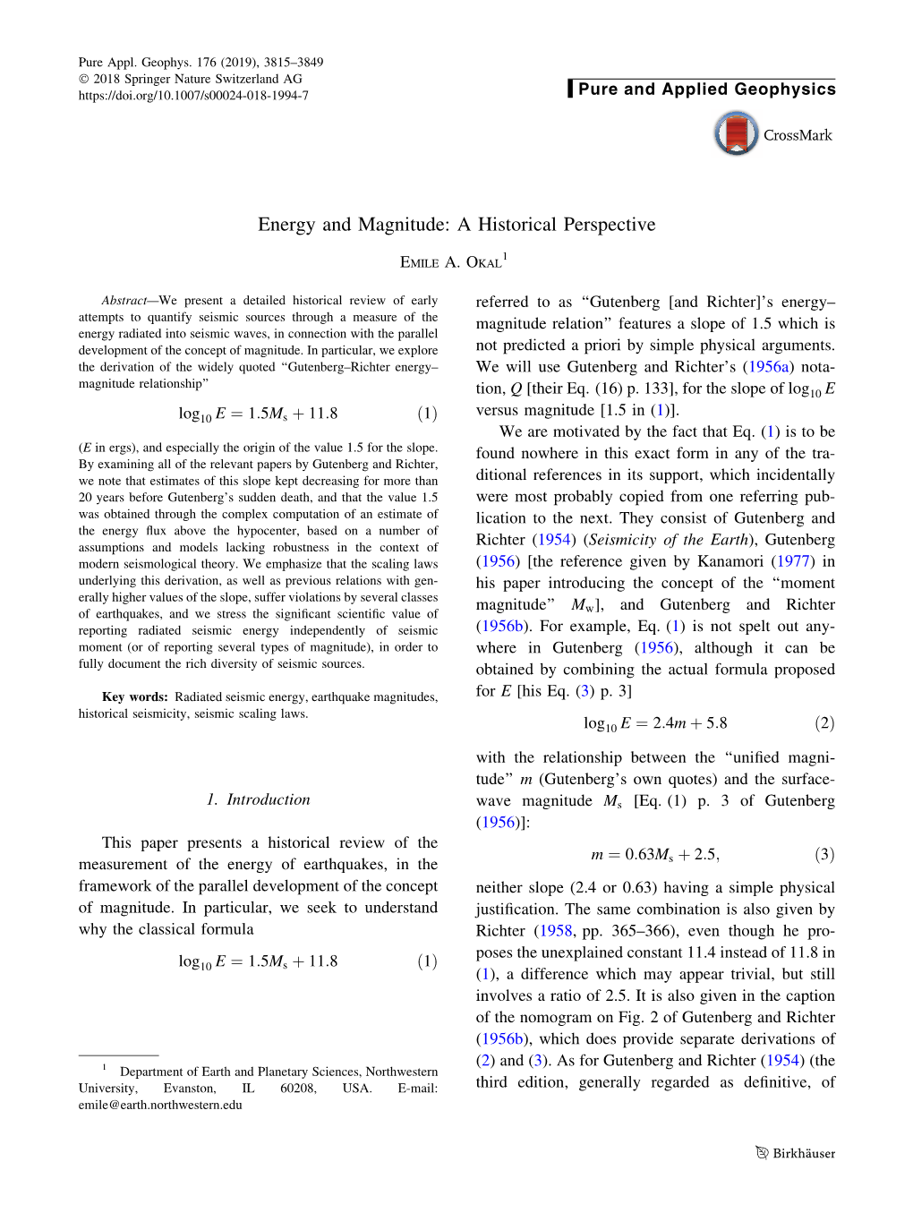 Energy and Magnitude: a Historical Perspective