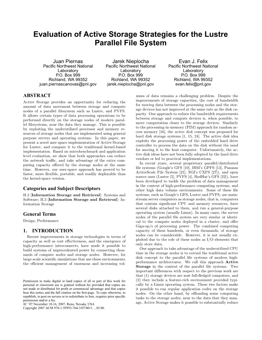 Evaluation of Active Storage Strategies for the Lustre Parallel File System