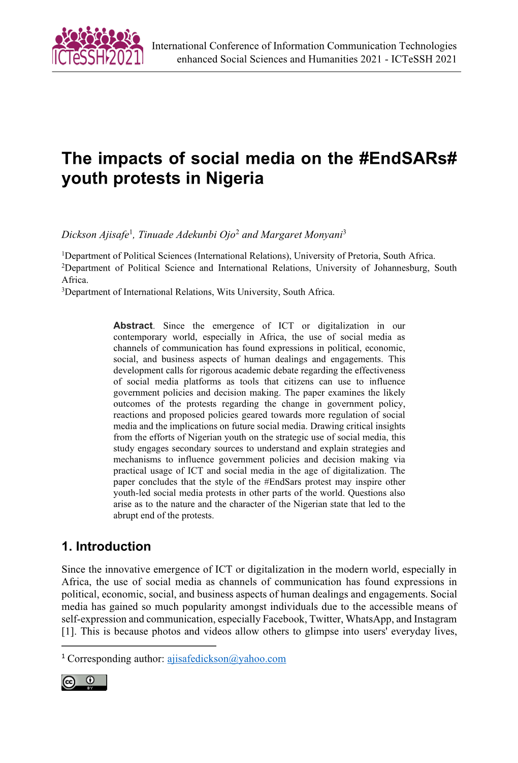 The Impacts of Social Media on the #Endsars# Youth Protests in Nigeria