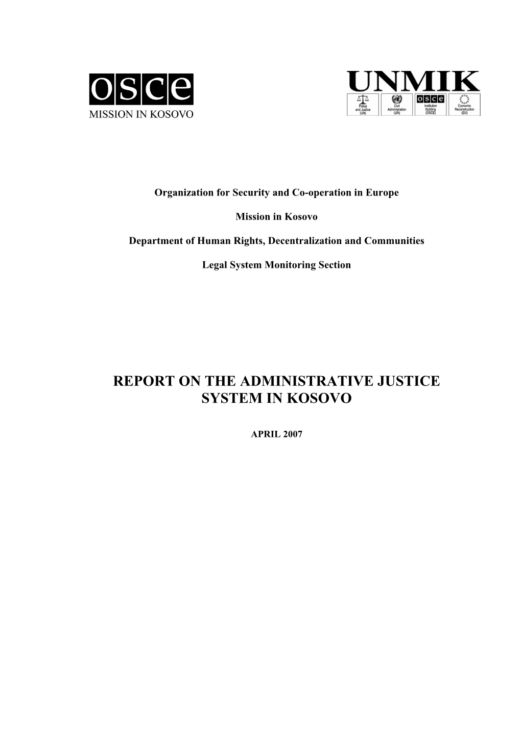 Report on the Administrative Justice System in Kosovo