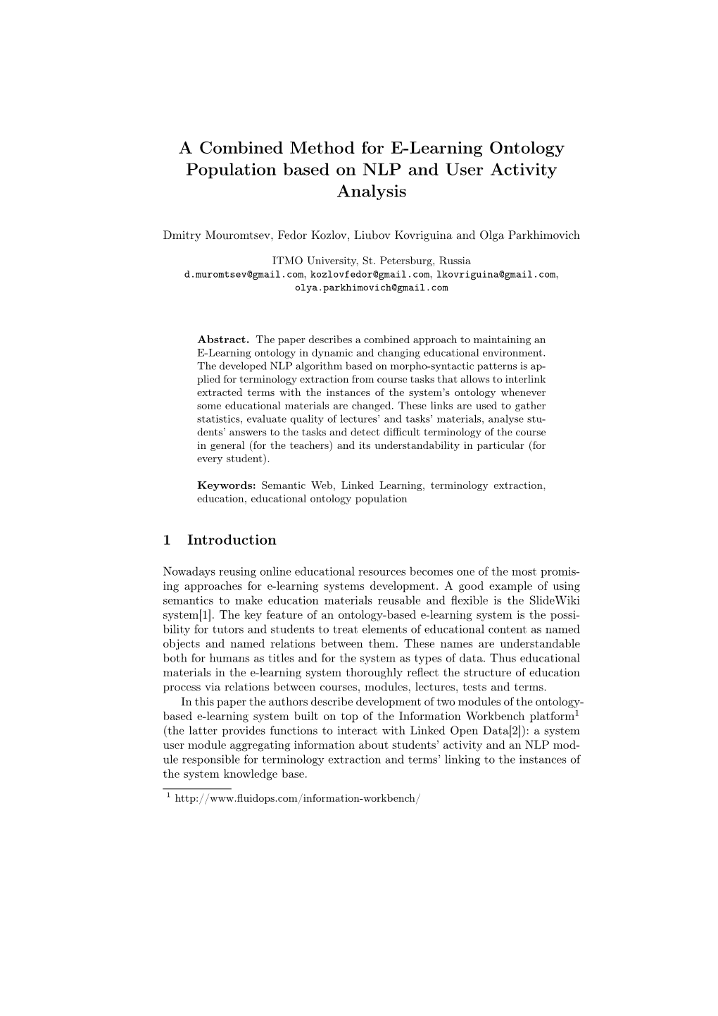 A Combined Method for E-Learning Ontology Population Based on NLP and User Activity Analysis