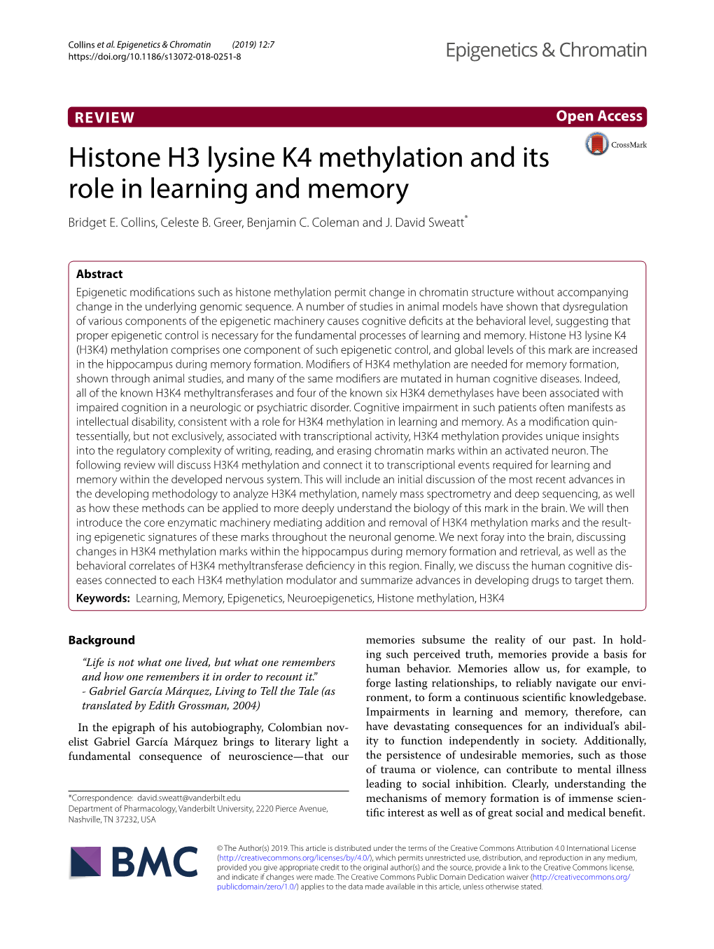 Histone H3 Lysine K4 Methylation and Its Role in Learning and Memory Bridget E