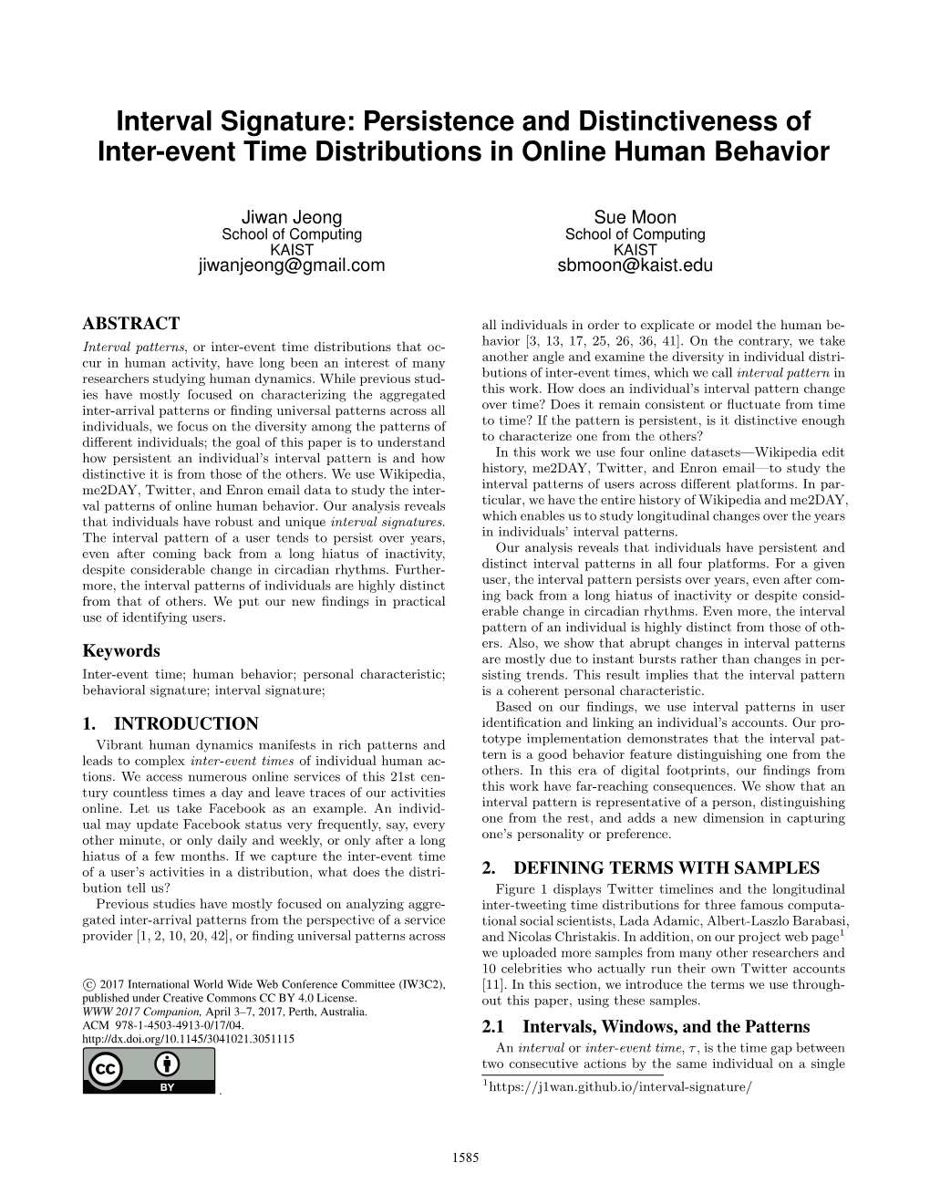 Interval Signature: Persistence and Distinctiveness of Inter-Event Time Distributions in Online Human Behavior