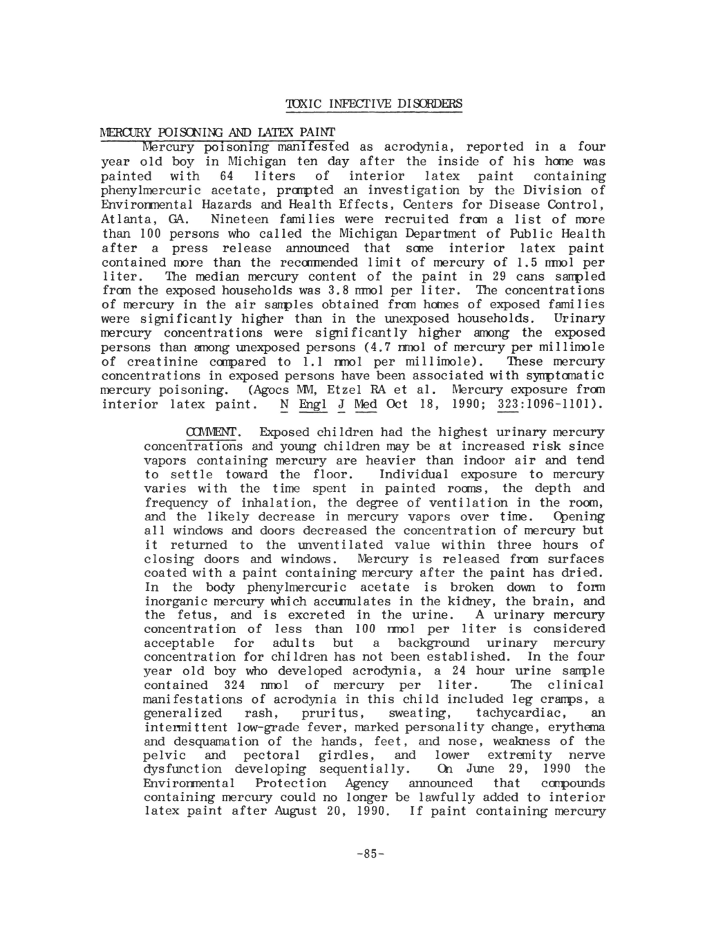 Mercury Poisoning Manifested Acrodynia, Reported in Four Old Boy in Michigan Ten Day After the Inside of His Heme Painted