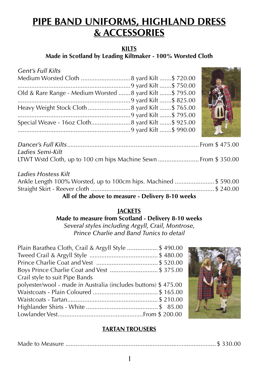 Pipe Band Uniforms, Highland Dress & Accessories