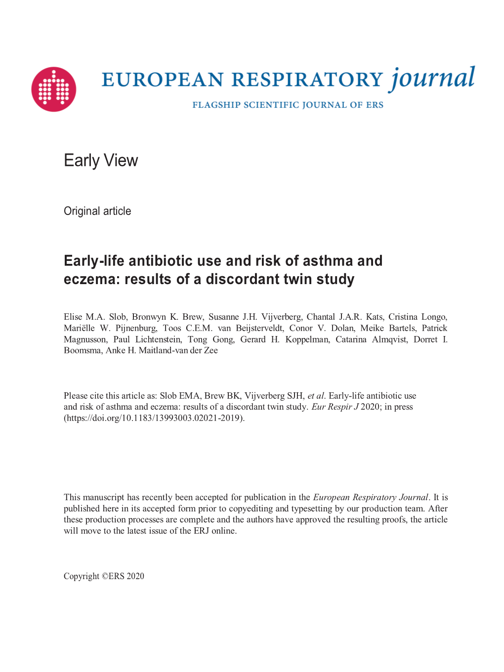 Early-Life Antibiotic Use and Risk of Asthma and Eczema: Results of a Discordant Twin Study